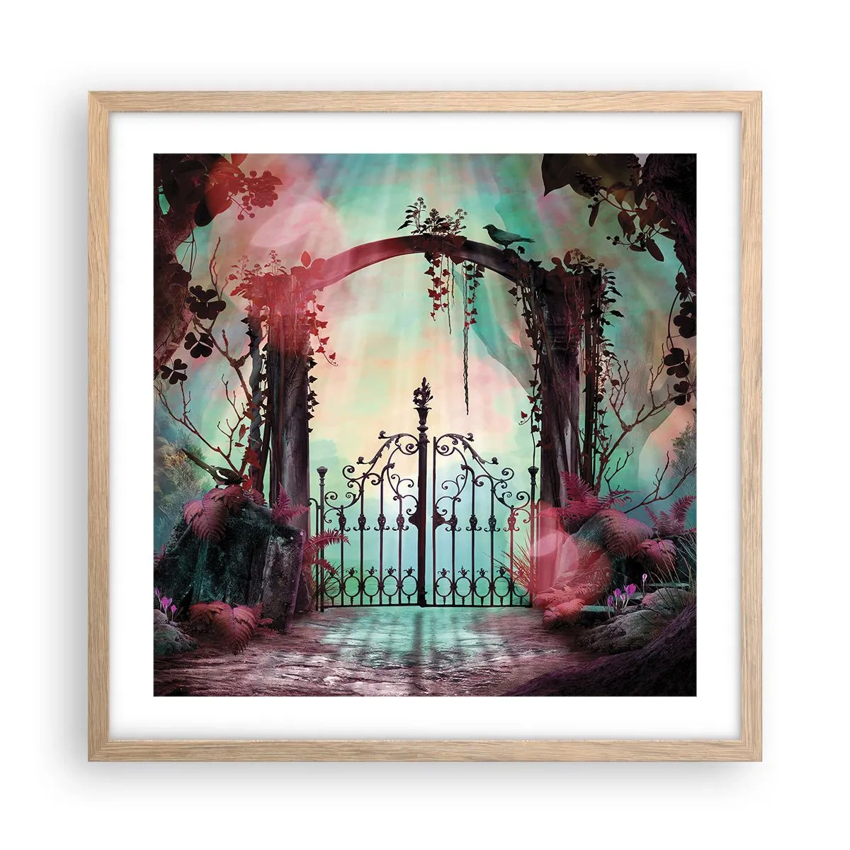 Plakat w ramie jasny dąb - Tajemniczy ogród - 50x50 cm