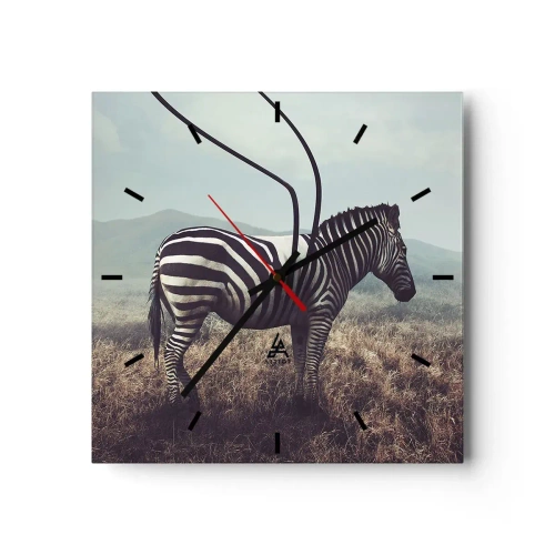 Zegar ścienny - Surrealistyczna zebra na tle trawiastego krajobrazu - 30x30cm - Uwaga! Usterka - Nowoczesna dekoracja ścienna do salonu i sypialni ARTTOR