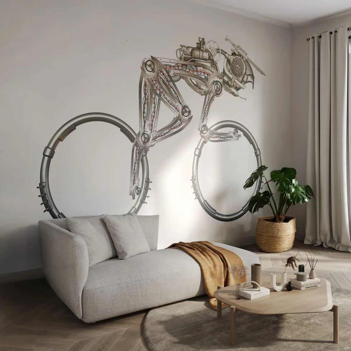 Fototapeta Premium Canvas - Mechaniczny rower o futurystycznym designie - 100x70cm - Wspaniała maszyna - Nowoczesna dekoracja ścienna do salonu i sypialni ARTTOR