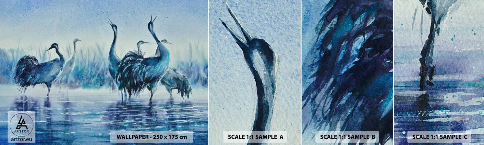 Fototapeta Próbka Samoprzylepna Deluxe Sticker - Poranne spotkanie - Ptaki, Pejzaż, Woda - 100x30 cm