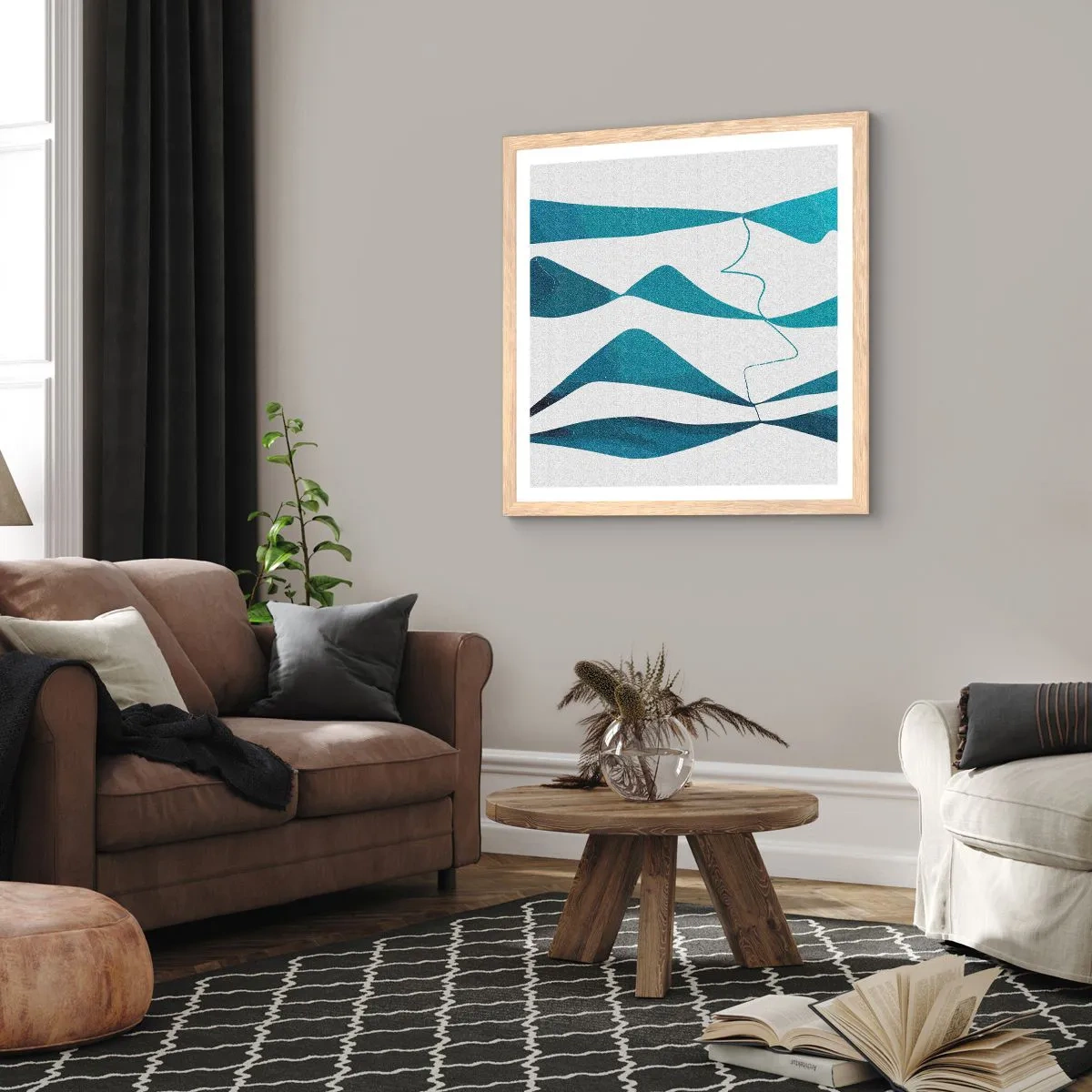 Plakat w ramie jasny dąb - Abstrakcja: turkusowy związek - 40x40 cm