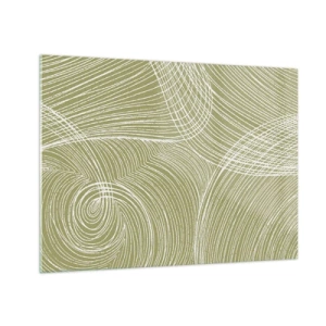 Obraz na szkle - Białe linie tworzące złożoną strukturę na tle oliwkowej zieleni - 70x50cm - Abstrakcja misterna w bieli - Nowoczesna dekoracja ścienna do salonu i sypialni ARTTOR