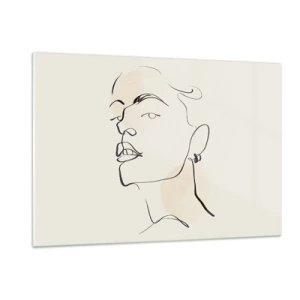 Obraz na szkle - Portret kobiety w minimalistycznej linii na jasnym tle - 120x80cm - Dumne spojrzenie - Nowoczesna dekoracja ścienna do salonu, kuchni i sypialni ARTTOR