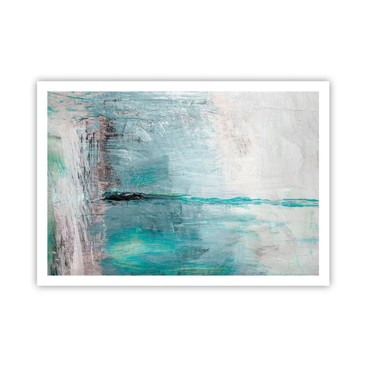 Plakat - Abstrakcja w odcieniach turkusu i szarości - 100x70cm - Horyzontalnie w błękicie - Nowoczesna dekoracja ścienna do salonu i sypialni ARTTOR