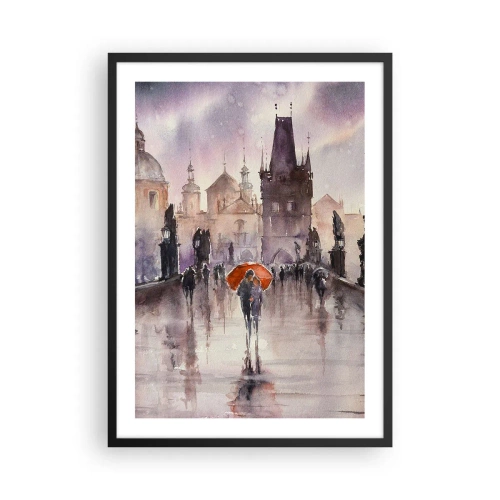 Plakat w czarnej ramie - Romantyczny spacer po moście w deszczowy dzień - 50x70cm - Ludzie się nie zmieniają - Nowoczesna dekoracja ścienna do salonu i sypialni ARTTOR