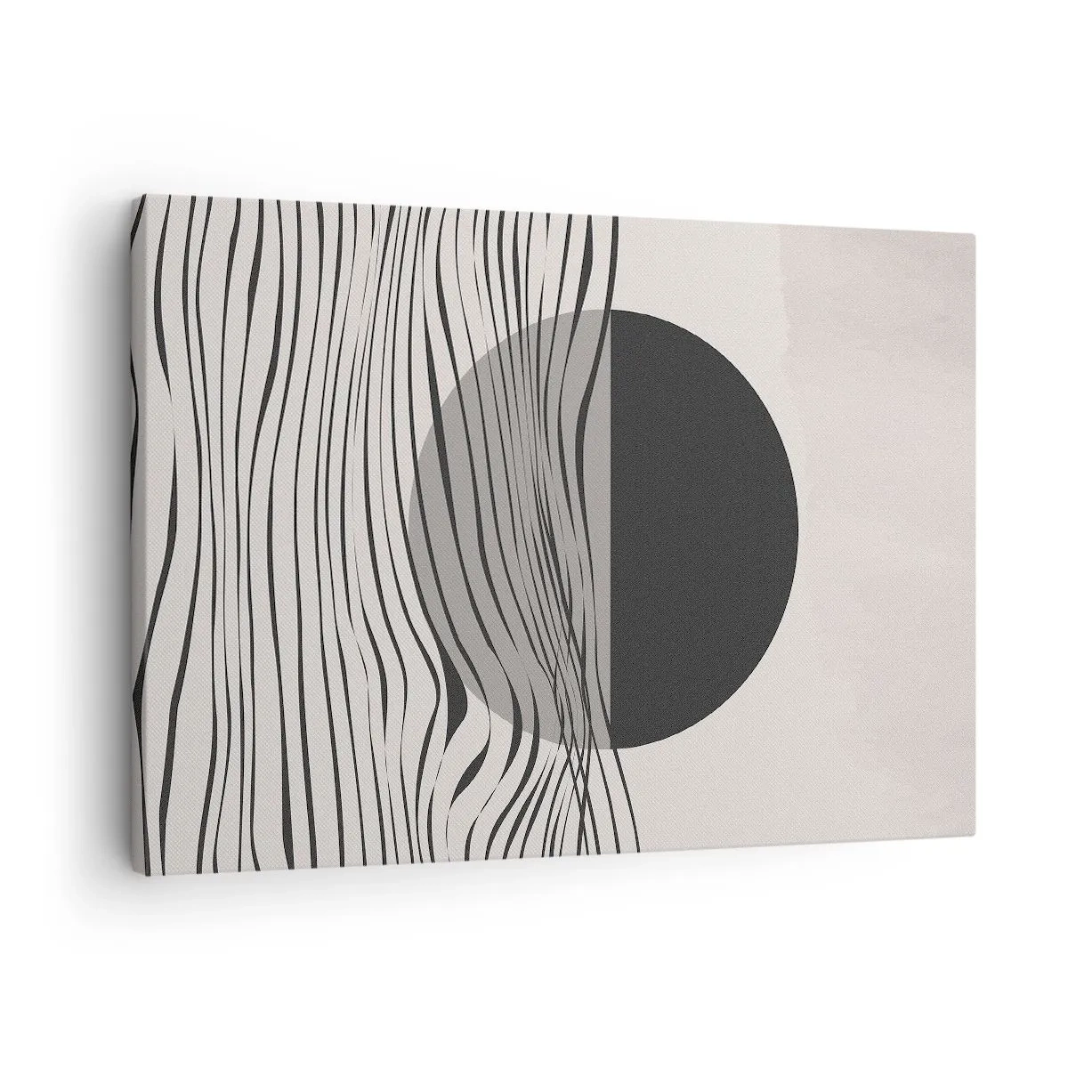 Obraz na płótnie - Abstrakcyjne linie i geometryczne kształty w stonowanych barwach - 70x50cm - Kompozycja połowiczna - Nowoczesna dekoracja ścienna do salonu i sypialni ARTTOR