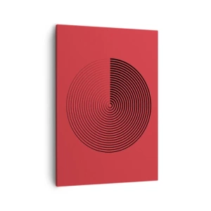 Obraz na płótnie - Geometryczny wzór koncentrycznych okręgów na czerwonym tle - 50x70cm - Ruch kolisty - Nowoczesna dekoracja ścienna do salonu, kuchni i sypialni ARTTOR