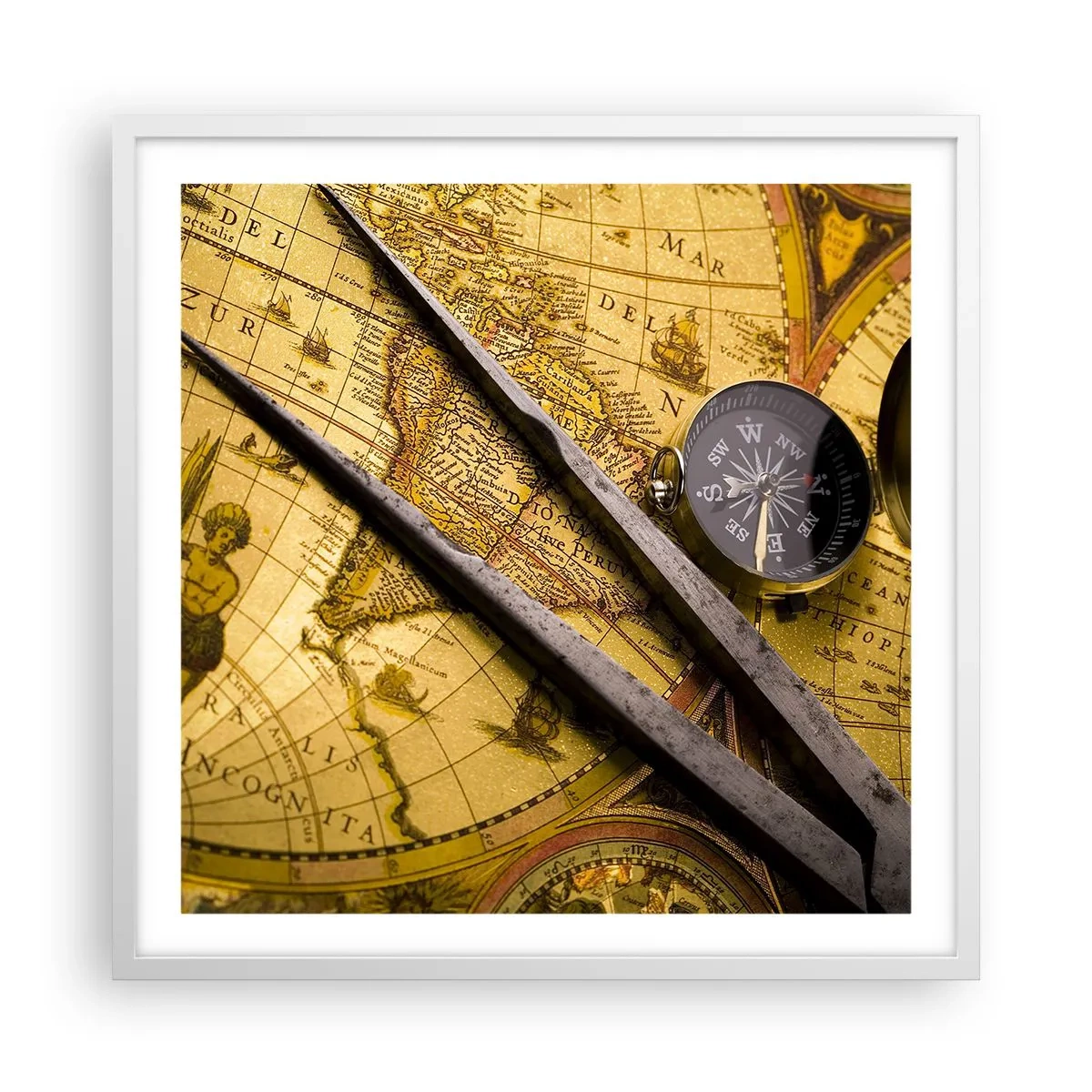 Plakat w białej ramie - Gdze te skarby? - 60x60 cm