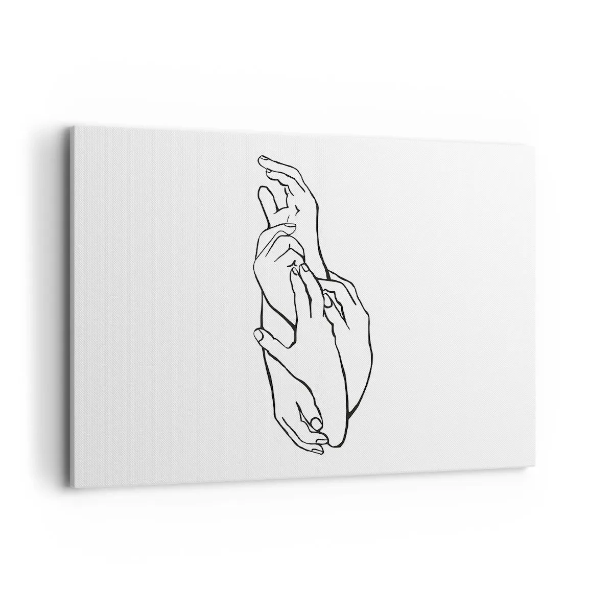Obraz na płótnie - Minimalistyczny szkic dłoni splecionych w geście delikatności - 100x70cm - Dobry dotyk - Nowoczesna dekoracja ścienna do salonu, kuchni i sypialni ARTTOR