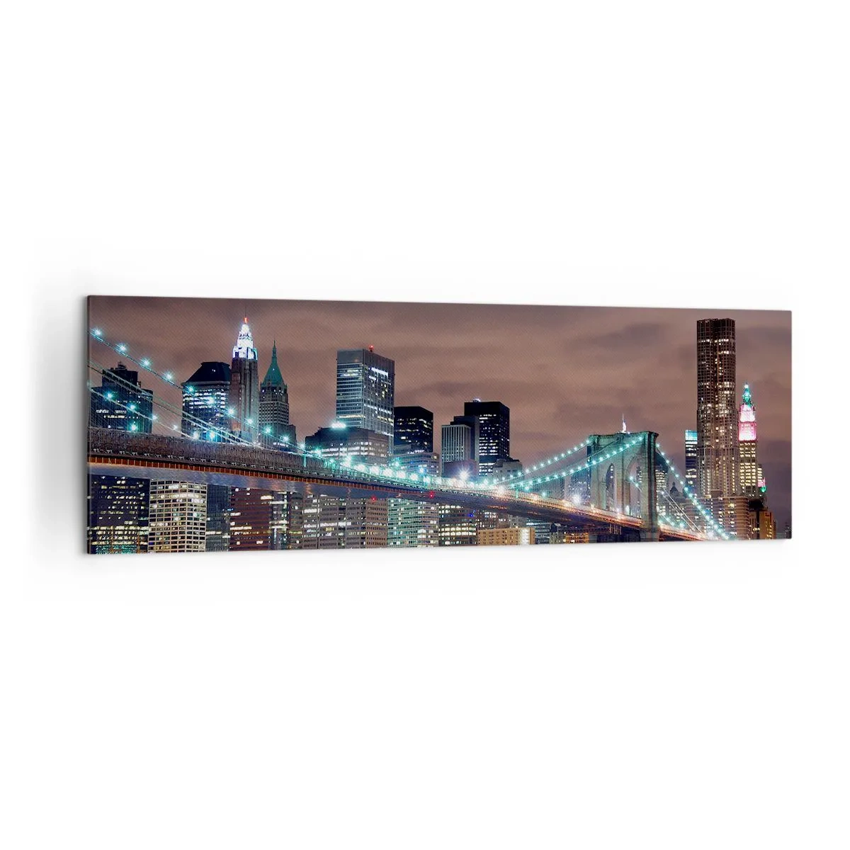 Obraz na płótnie - Most podświetlony nocą na tle nowoczesnej panoramy miasta - 160x50cm - Światła wielkiego miasta - Nowoczesna dekoracja ścienna do salonu i sypialni ARTTOR
