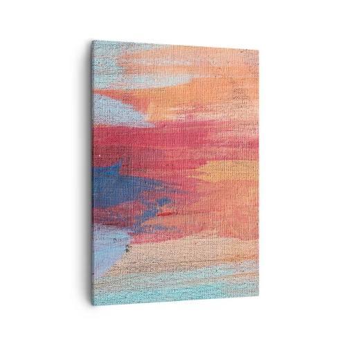 Obraz na płótnie - Abstrakcyjna kompozycja z pociągnięciami pędzla w pastelowych barwach - 50x70cm - Spłynąć tęczą - Nowoczesna dekoracja ścienna do salonu, kuchni i sypialni ARTTOR