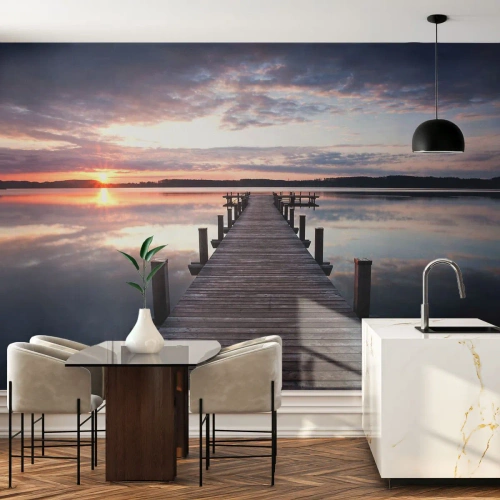 Fototapeta Samoprzylepna Deluxe Sticker - Cicha granica dnia i nocy - Krajobraz, Jezioro, Zachód Słońca - 400x280 cm
