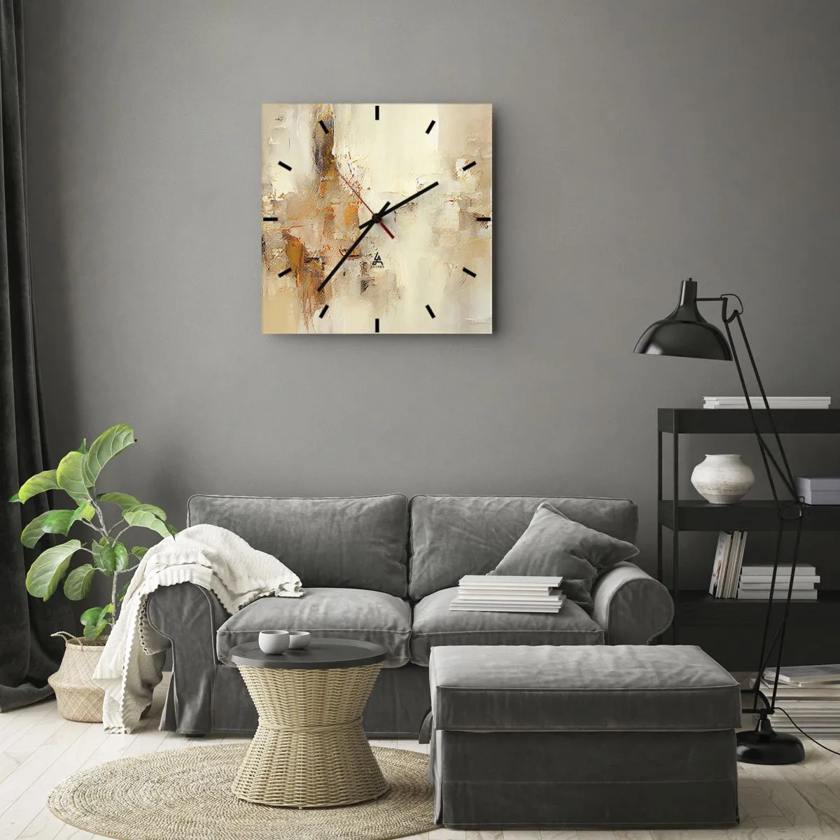 Zegar ścienny - Abstrakcyjna kompozycja w ciepłych odcieniach żółci i brązu - 30x30cm - Dusza bursztynu - Nowoczesna dekoracja ścienna do salonu i sypialni ARTTOR