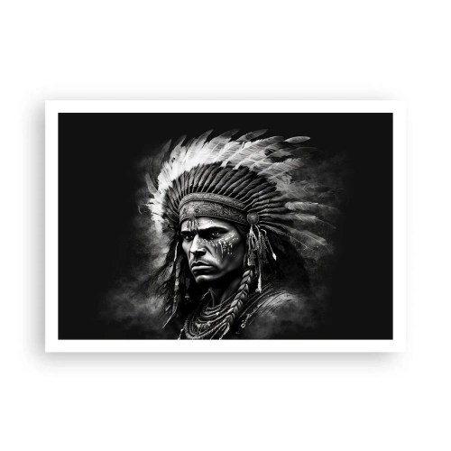 Plakat - Portret wodza w pióropuszu na czarnym tle - 100x70cm - Wódz i wojownik - Nowoczesna dekoracja ścienna do salonu i sypialni ARTTOR