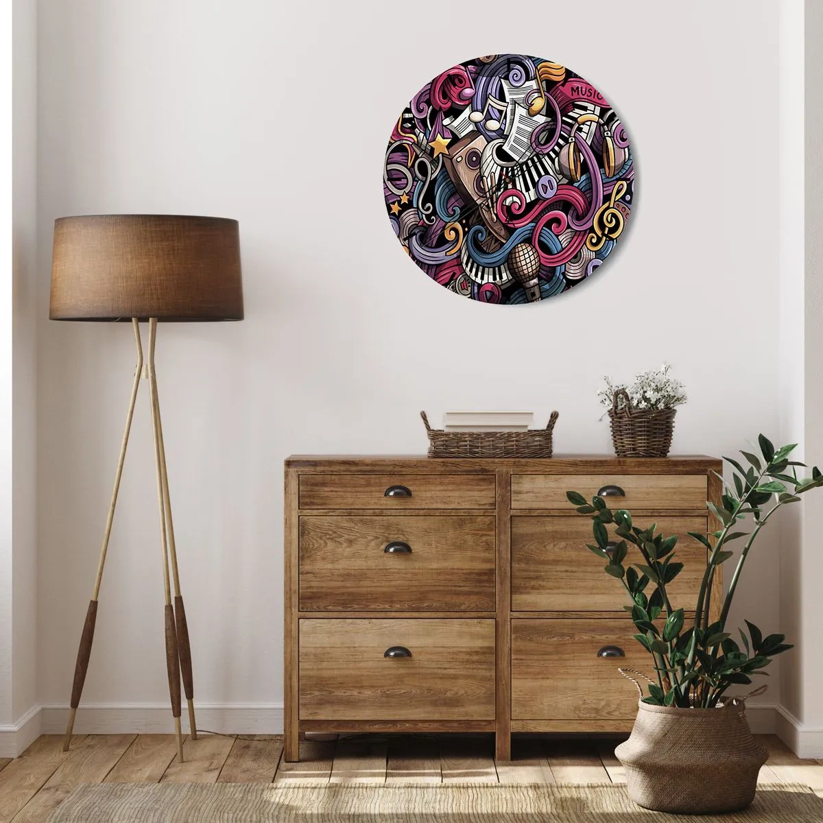 Zegar ścienny - Abstrakcyjna kompozycja muzycznych motywów i instrumentów - 30x30cm - Skomplikowana melodia - Nowoczesna dekoracja ścienna do salonu, kuchni i sypialni ARTTOR