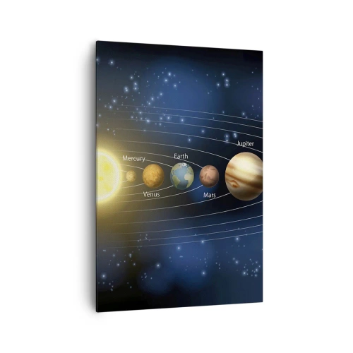 Obraz na płótnie - Schemat układu słonecznego z planetami i słońcem - 70x100cm - Jedna z dziesięciu - Nowoczesna dekoracja ścienna do salonu i sypialni ARTTOR