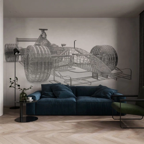 Fototapeta Premium Sand - Model techniczny bolidu Formuły 1 wykonany z metalu - 100x70cm - Idealna konstrukcja - idea pędu - Nowoczesna dekoracja ścienna do salonu, kuchni i sypialni ARTTOR