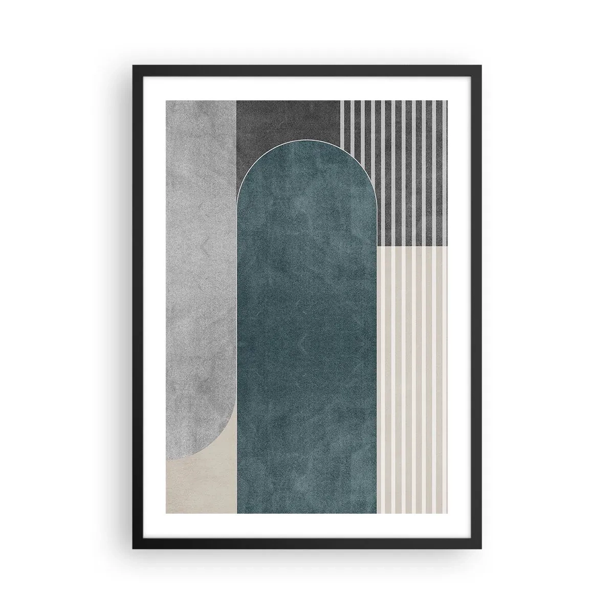 Plakat w czarnej ramie - Geometryczna kompozycja w odcieniach zieleni i szarości - 50x70cm - Kompozycja na poziomie - Nowoczesna dekoracja ścienna do salonu i sypialni ARTTOR