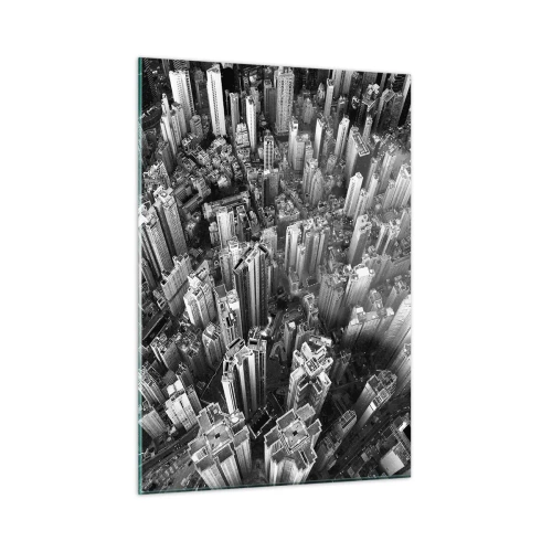 Obraz na szkle - Czarno-biała panorama miasta z lotu ptaka - 50x70cm - Wciąż wyżej i wyżej - Nowoczesna dekoracja ścienna do salonu, kuchni i sypialni ARTTOR