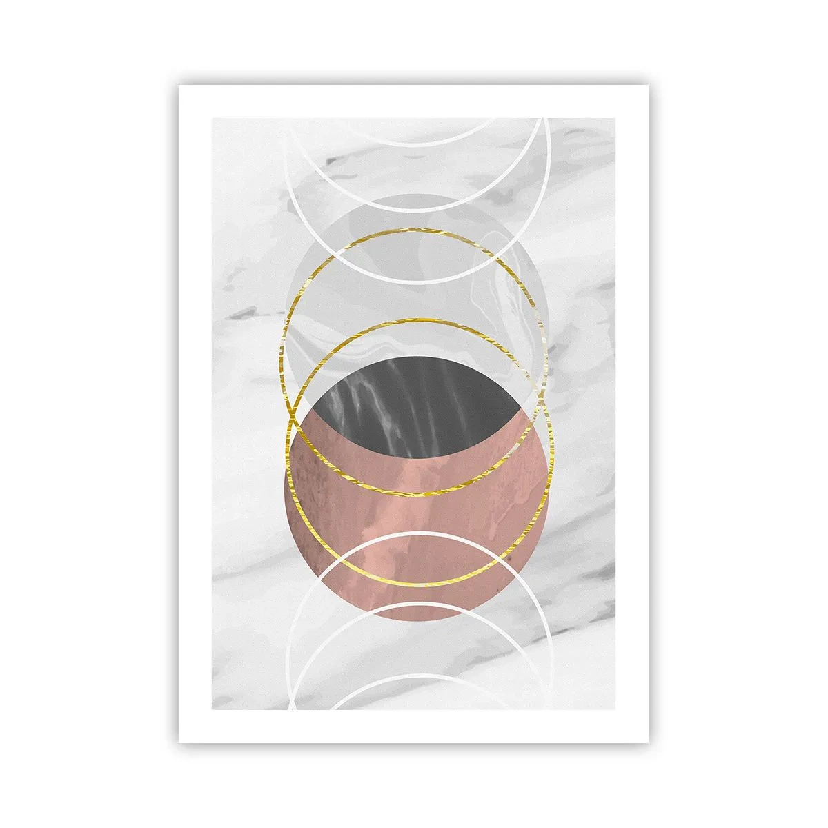 Plakat - Abstrakcyjna kompozycja z okręgami i złotymi akcentami - 50x70cm - Muzyka sfer - Nowoczesna dekoracja ścienna do salonu, kuchni i sypialni ARTTOR