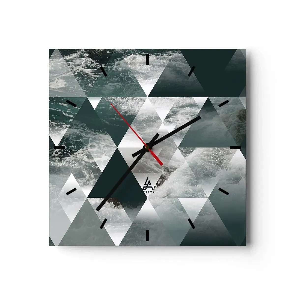 Zegar ścienny - Geometryczny wzór z motywem fal w odcieniach zieleni - 30x30cm - Kryształowa perspektywa - Nowoczesna dekoracja ścienna do salonu i sypialni ARTTOR
