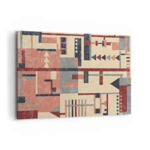 Obraz na płótnie - Geometryczny wzór w pastelowych odcieniach beżu, czerwieni i szarości - 100x70cm - Kombinacja pionów i poziomów - Nowoczesna dekoracja ścienna do salonu, kuchni i sypialni ARTTOR