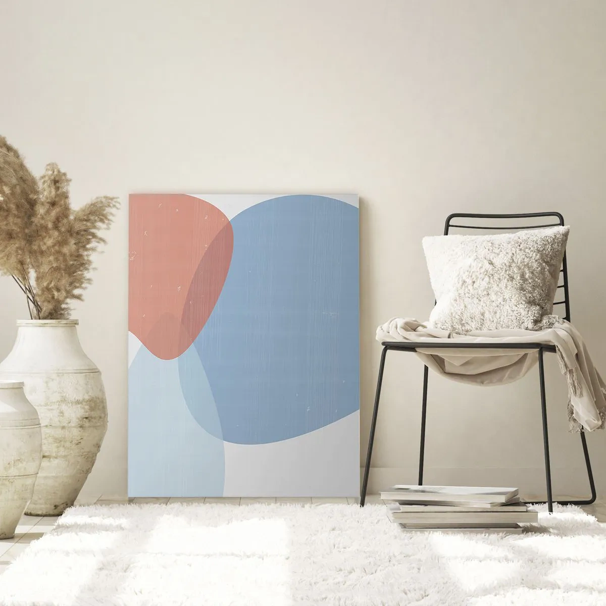 Obraz na szkle - Abstrakcyjna kompozycja w pastelowych odcieniach niebieskiego i różowego z organicznymi kształtami - 70x100cm - Pastelowe związki - Nowoczesna dekoracja ścienna do salonu i sypialni ARTTOR