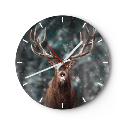 Zegar ścienny - Dumny jeleń w śnieżnym lesie na tle rozmytych drzew - 30x30cm - Król lasu ukoronowany - Nowoczesna dekoracja ścienna do salonu, kuchni i sypialni ARTTOR