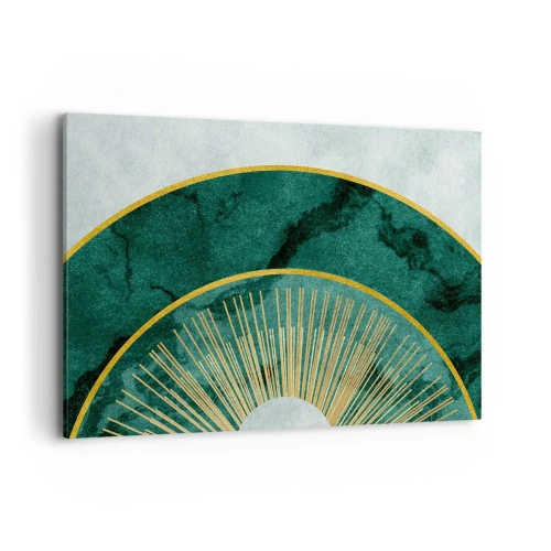 Obraz na płótnie - Abstrakcyjny wzór z okręgami w szmaragdowym i złotym kolorze - 120x80cm - Inny układ słoneczny - Nowoczesna dekoracja ścienna do salonu, kuchni i sypialni ARTTOR