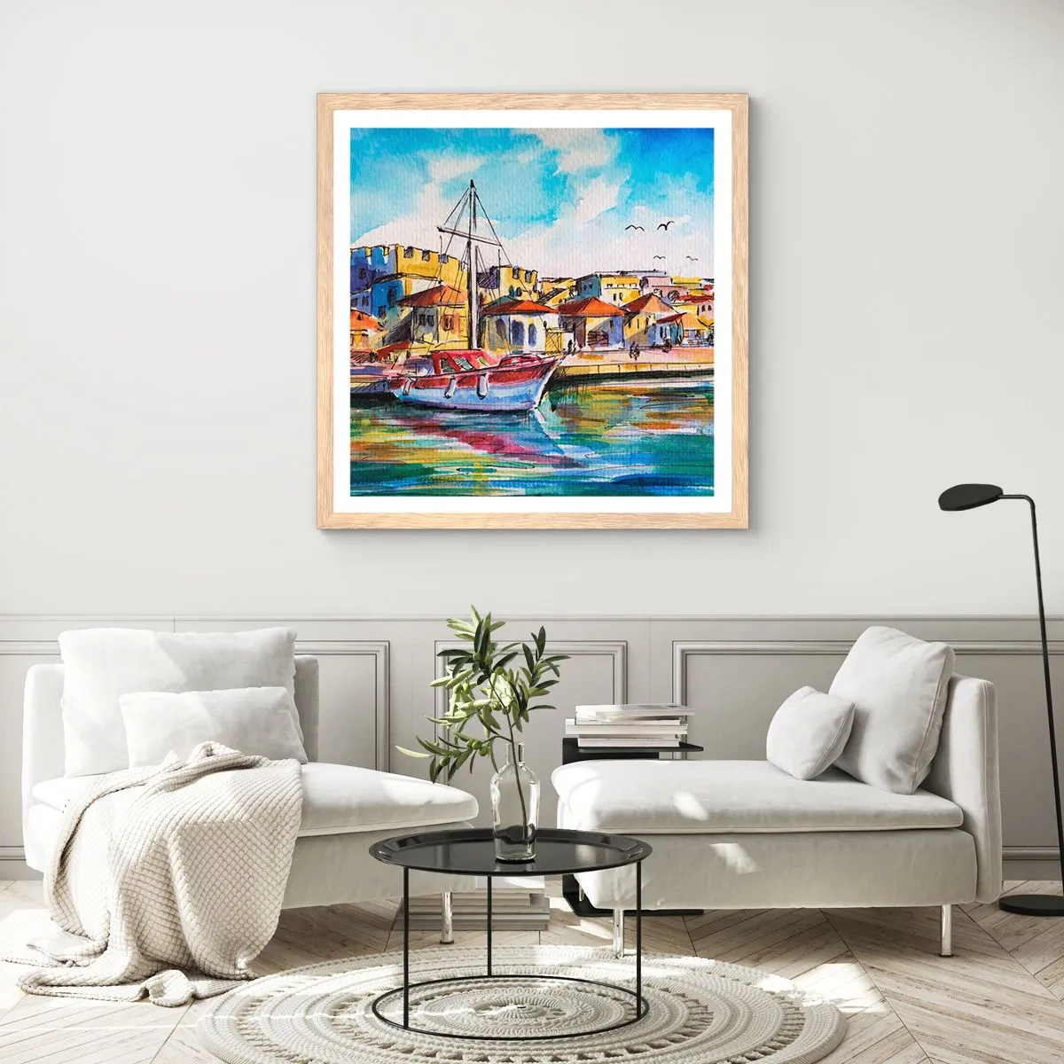 Plakat w ramie jasny dąb - Tęczowe popołudnie - 50x50 cm