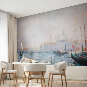Fototapeta Standard Eco - Impresjonistyczny widok Wenecji z gondolami na wodzie - 100x70cm - Za wodą, za mgłą - Nowoczesna dekoracja ścienna do salonu i sypialni ARTTOR