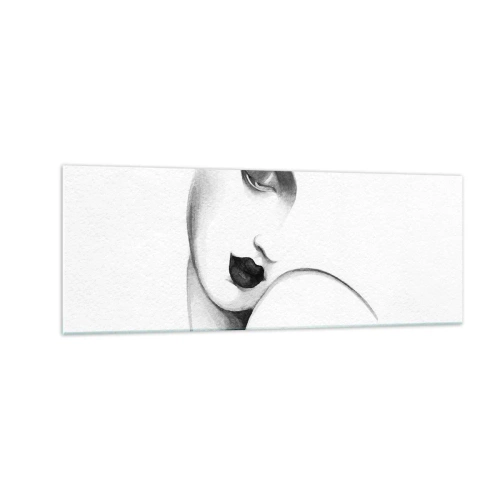 Obraz na szkle - Subtelny portret kobiety w monochromatycznym stylu - 140x50cm - W stylu Łempickiej - Nowoczesna dekoracja ścienna do salonu i sypialni ARTTOR