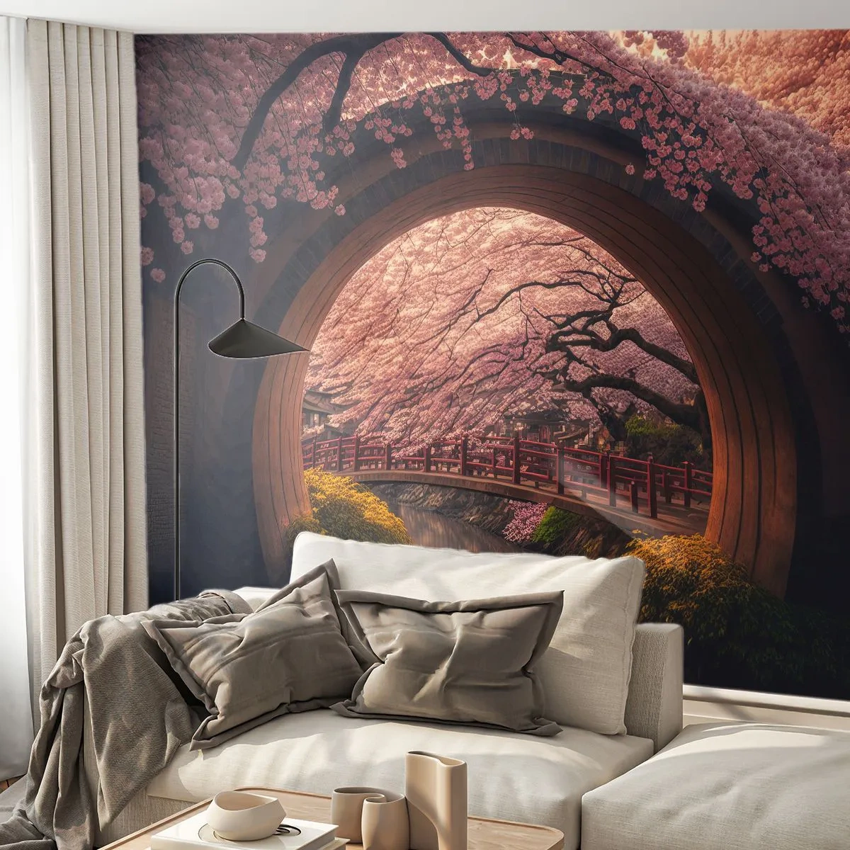 Fototapeta Samoprzylepna Deluxe Sticker - Japońska wiosna - Most, Japonia, Wiśnia Japońska - 100x70 cm
