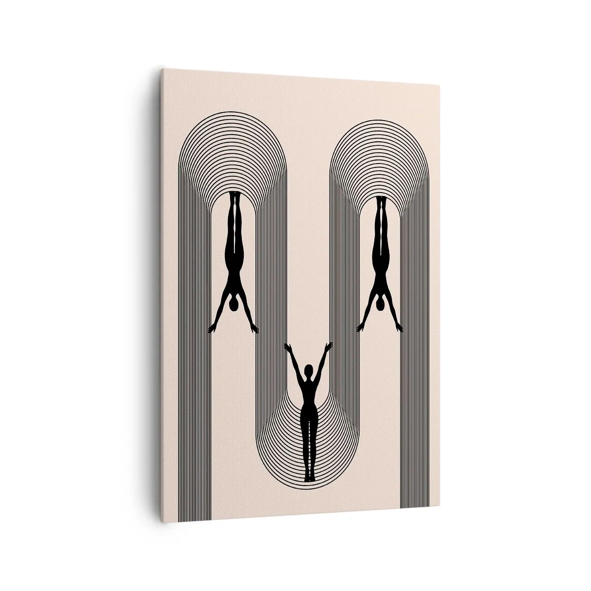 Obraz na płótnie - Sylwetki w geometrycznym stylu na beżowym tle - 70x100cm - Do góry nogami - Nowoczesna dekoracja ścienna do salonu i sypialni ARTTOR