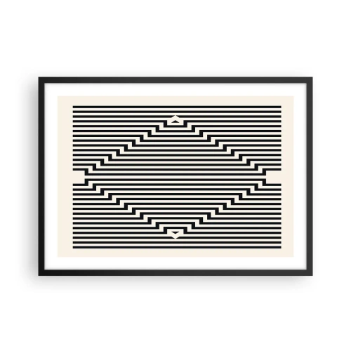 Plakat w czarnej ramie - Czarno-białe linie tworzące efekt geometrycznej iluzji - 70x50cm - Geometryczna iluzja - Nowoczesna dekoracja ścienna do salonu i sypialni ARTTOR