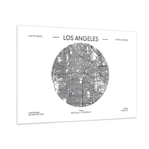 Obraz na szkle - Czarno-biała mapa Los Angeles w stylu minimalistycznym - 100x70cm - Anatomia Los Angeles - Nowoczesna dekoracja ścienna do salonu, kuchni i sypialni ARTTOR