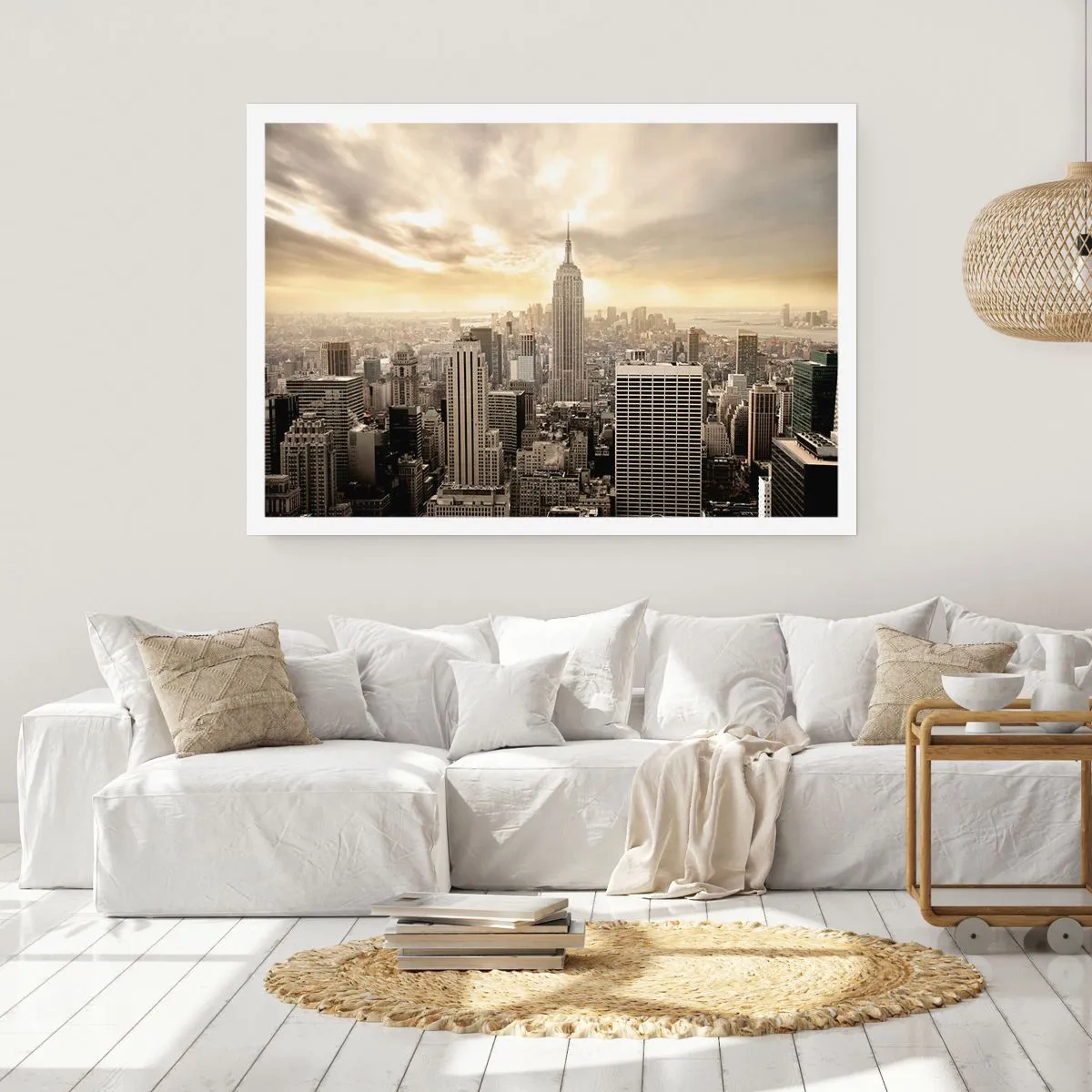 Plakat - Panorama miasta z widokiem na Empire State Building - 100x70cm - Nowy Jork utkany z szarości - Nowoczesna dekoracja ścienna do salonu i sypialni ARTTOR