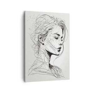 Obraz na płótnie - Szkic kobiety o zamyślonym wyrazie twarzy w minimalistycznym stylu - 50x70cm - Portret w zamyśleniu - Nowoczesna dekoracja ścienna do salonu, kuchni i sypialni ARTTOR