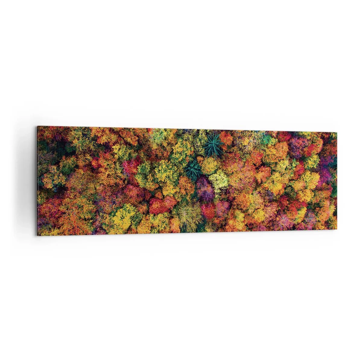Obraz na płótnie - Kolorowe korony drzew w jesiennej palecie barw - 160x50cm - Bukiet jesiennych drzew - Nowoczesna dekoracja ścienna do salonu i sypialni ARTTOR