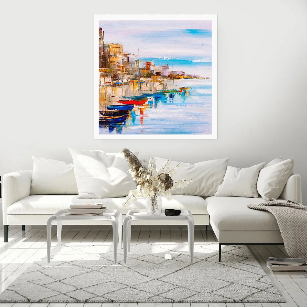 Plakat - Wielobarwna miejska przystań - 30x30 cm