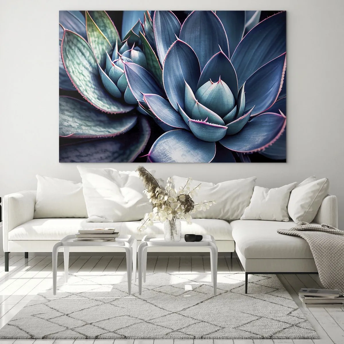 Obraz na szkle - Zbliżenie na soczyście zielone liście sukulentów - 70x50cm - Witalna siła - Nowoczesna dekoracja ścienna do salonu i sypialni ARTTOR