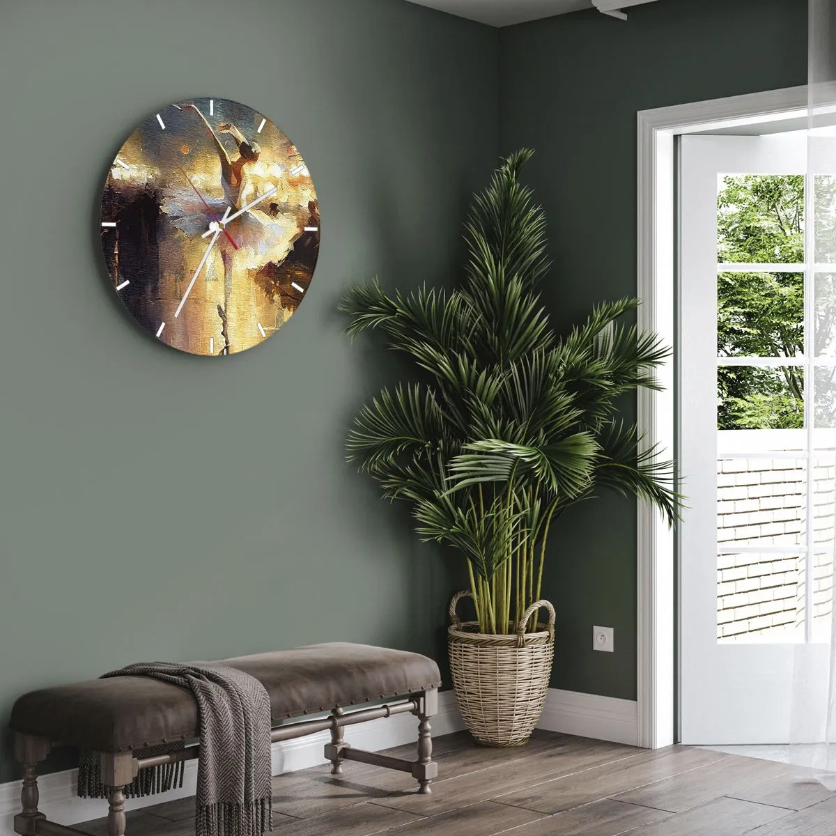 Zegar ścienny - Tancerka w białej sukni uchwycona w dynamicznym ruchu - 30x30cm - Cud na ulicy - Nowoczesna dekoracja ścienna do salonu, kuchni i sypialni ARTTOR