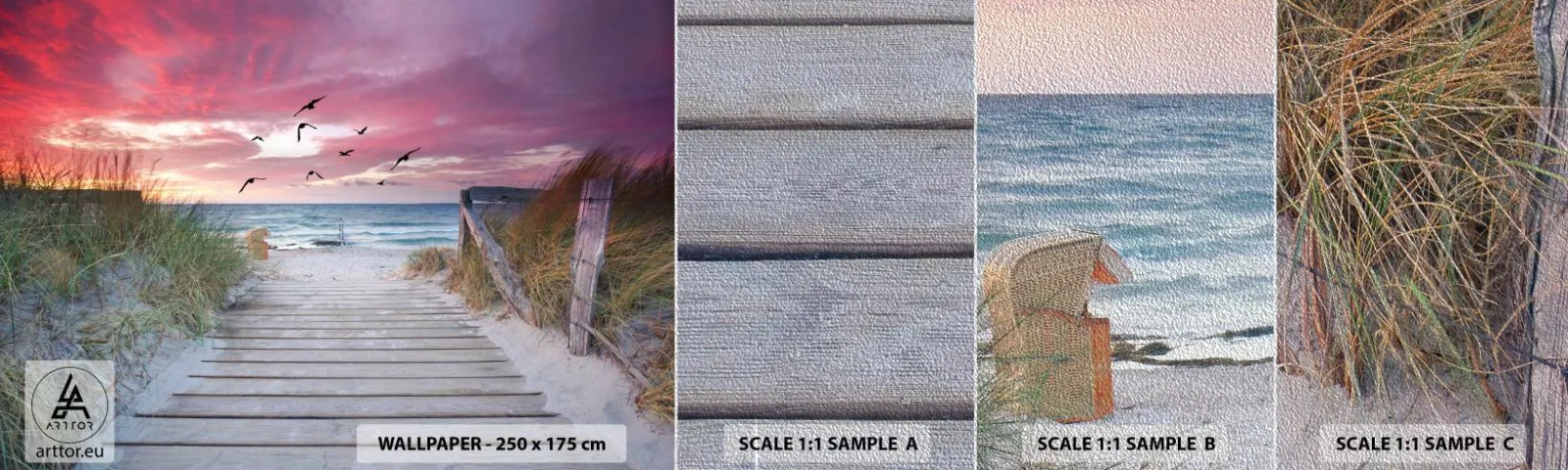 Fototapeta Próbka Premium Sand - Bałtycka impresja - Krajobraz Morski, Plaża, Ptaki - 100x30 cm