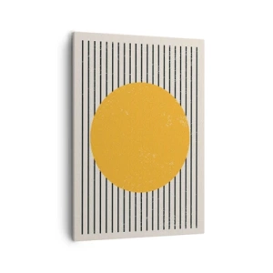 Obraz na płótnie - Geometryczna kompozycja z żółtym kołem na tle pionowych linii - 50x70cm - Siła prostoty - Nowoczesna dekoracja ścienna do salonu, kuchni i sypialni ARTTOR