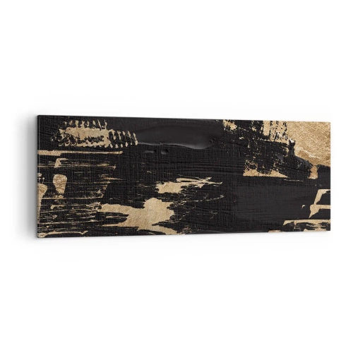 Obraz na płótnie - Abstrakcyjna kompozycja w odcieniach czerni i złota - 140x50cm - Ślad dotyku - Nowoczesna dekoracja ścienna do salonu i sypialni ARTTOR