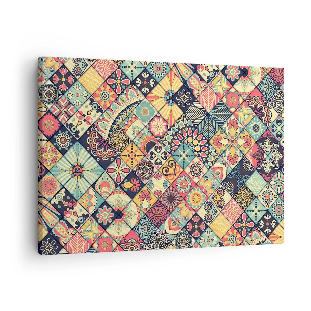 Obraz na płótnie - Kolorowe geometryczne wzory inspirowane stylem marokańskim - 70x50cm - Marokańskie klimaty - Nowoczesna dekoracja ścienna do salonu i sypialni ARTTOR