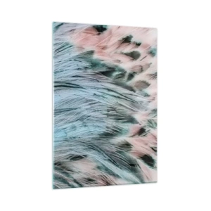 Obraz na szkle - Zbliżenie na pióra w szafirowo-różowych odcieniach - 50x70cm - Szafirowo-różowy puch - Nowoczesna dekoracja ścienna do salonu, kuchni i sypialni ARTTOR