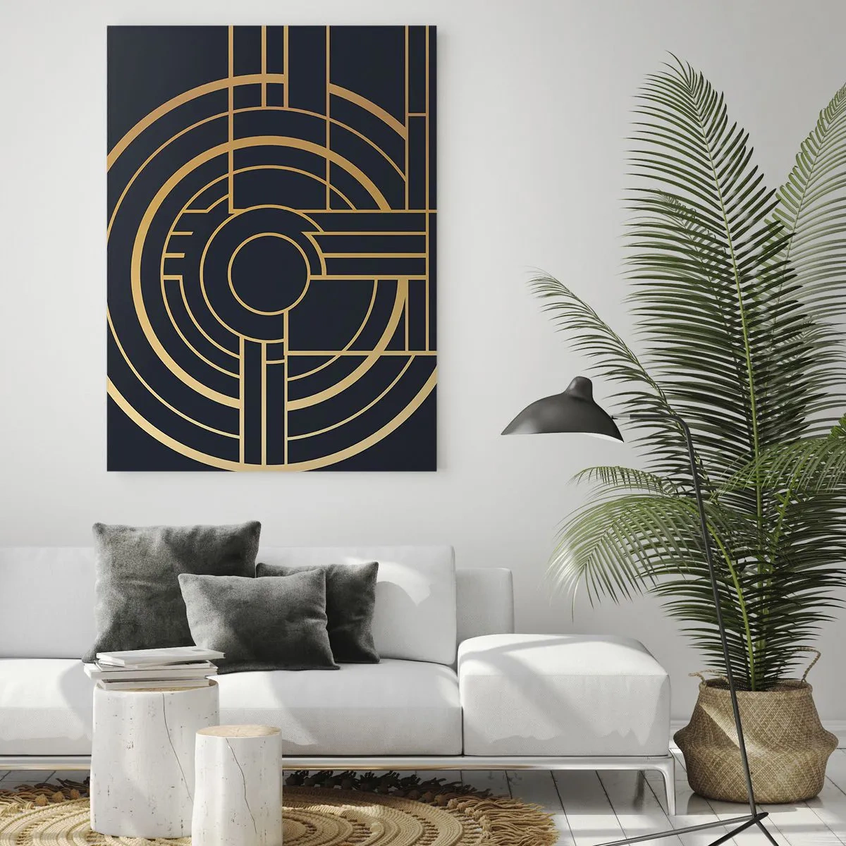 Obraz na szkle - Złoto-czarna abstrakcja geometryczna w stylu art déco - 50x70cm - Obroty rzeczy - Nowoczesna dekoracja ścienna do salonu, kuchni i sypialni ARTTOR