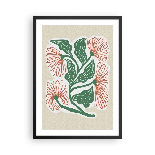 Plakat w czarnej ramie - Abstrakcyjny motyw kwiatów i liści na beżowym tle - 50x70cm - Ludowe i nowoczesne - Nowoczesna dekoracja ścienna do salonu i sypialni ARTTOR