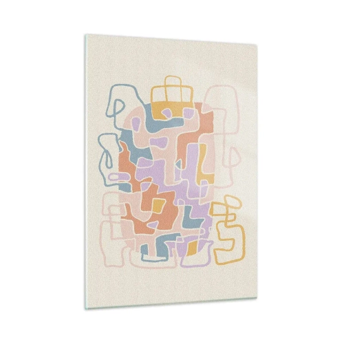 Obraz na szkle - Kolorowy labirynt linii na kremowym tle - 50x70cm - Labirynt – radosna przygoda - Nowoczesna dekoracja ścienna do salonu, kuchni i sypialni ARTTOR